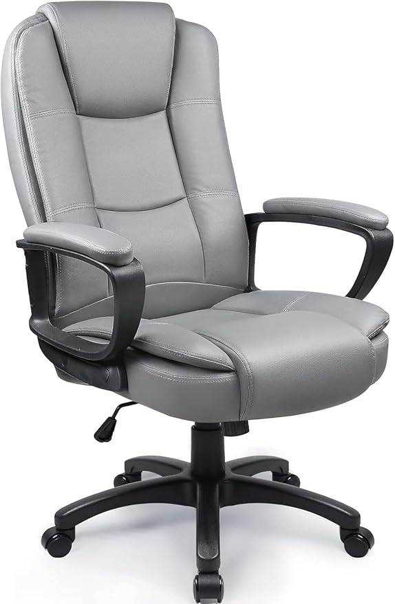 OFIKA Home Office Chair 400LBS Big and Tall Chair Heavy Duty Design Ergonomic High Back Cushion Lumbar Back Support Computer Desk Chair Adjustable Executive Leather Chair with Armrest (Grey)