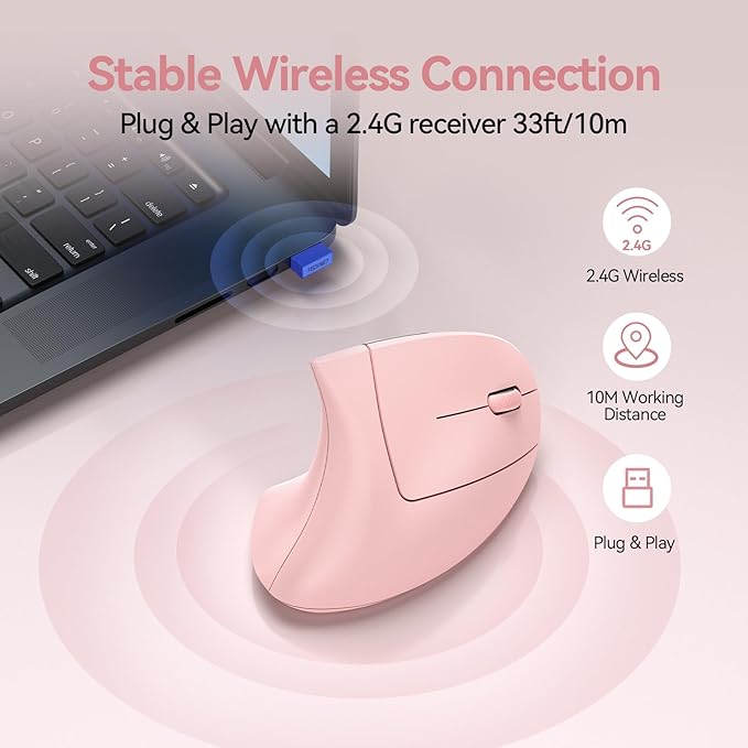 TECKNET Ergonomic Mouse Wireless Rechargeable Mouse Silent for Carpal Tunnel Right Hand 2.4GHz USB Vertical Mouse Wireless for Laptop 5 Adjustable 4800 DPI Computer MacBook Desktop