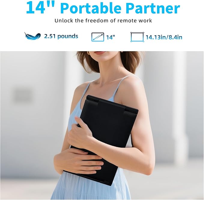 Laptop Screen Extender 14 - FHD 1080P IPS Laptop Monitor Extender Dual Screen Portable Monitor for Laptops 13-17 with USB-C/HDMI Port Built-in Speakers Plug n Play for Mac Win Android