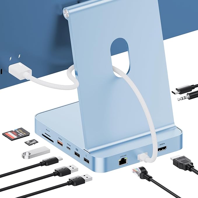 Upgraded 11 in 1 USB C Hub for iMac 24 inch USB Hub 2021 2023 2024 Support M.2 SSD (NOT Included) iMac Hub M1 M3 M4 Accessories 4K HDMI 2.5G Ethernet 5 USB A/C Max 10Gbps SD/TF - Blue