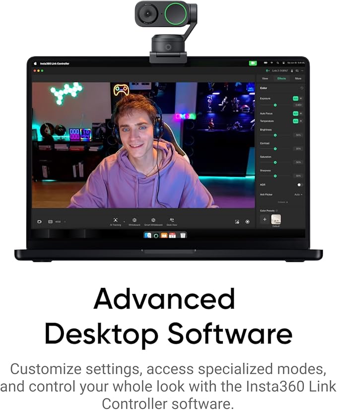 Insta360 Link 2 - PTZ 4K Webcam for PC/Mac 1/2 Sensor AI Tracking HDR AI Noise-Canceling Mic Gesture Control for Streaming Video Calls Gaming Works with Zoom Teams Twitch