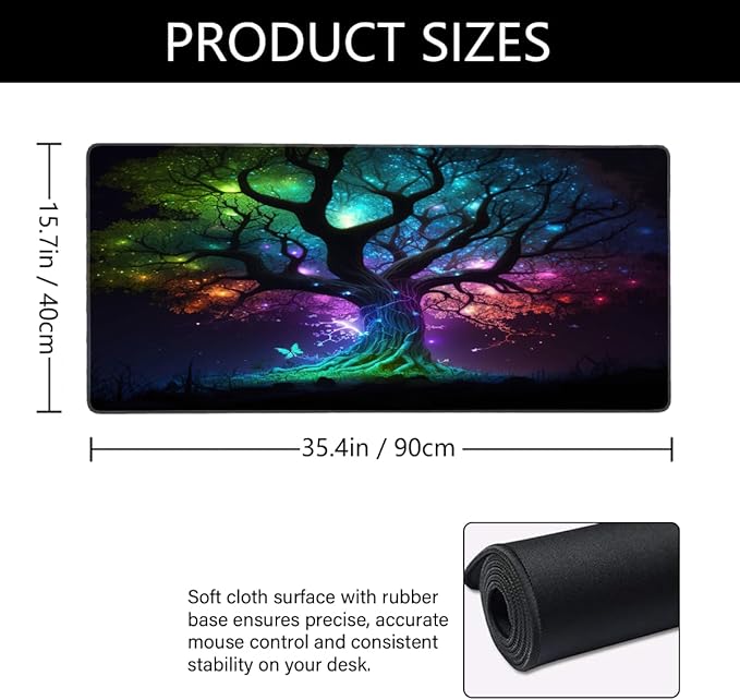 Tree of Life Galaxy_1 Large Mouse Pad Gaming Mousepad Desk Mat for Desktop Computer Keyboard Waterproof Mouse Mat Desk Pad with Non-Slip Base for Game School Office Home 35.4 x 15.7