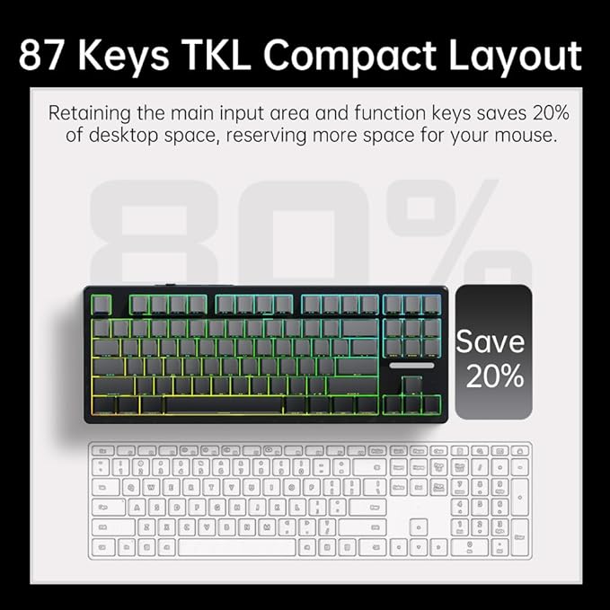 DELUX KM87PRO 80% Wireless Mechanical Gaming Keyboard 87 Swappable Keys Customizable TKL Keyboard Side Printed PBT Keycaps Pre-Lubed Linear Switches RGB Backlit 2.4GHz/BT5.0/Wired for PC Laptop