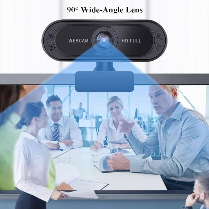 GIZNXBA 1080p Webcam with Microphone Clear Stereo Audio HD Light Correction Wide-Angle Lens Privacy Cover Wide Field of View for Pc Streaming(Black A)