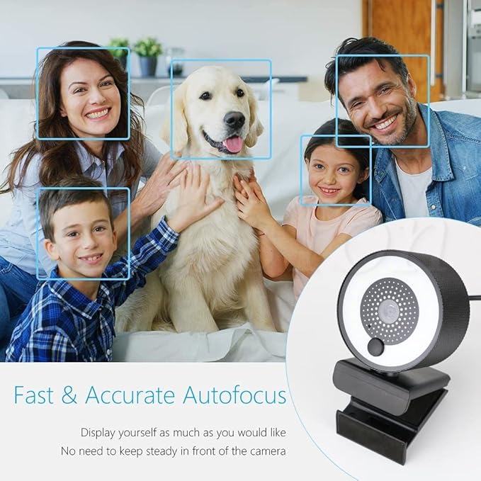Web Camera HD Autofocus Webcam Light with Tripod Stand 1080P 2K Web Camera for PC Computer Camera with Microphone Ring Light Web Cam for Gaming Video Calling Recording (Color : No Stand)