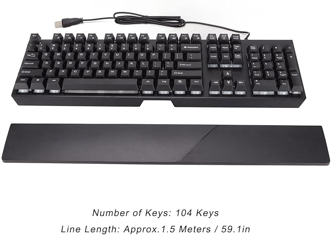 GOWENIC Mechanical Gaming Keyboard Wired RGB with Ergonomic Wrist Rest 104 Keys USB QWERTY Layout