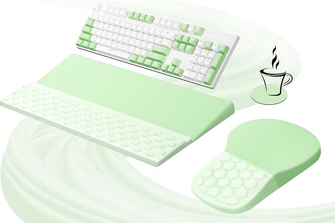 Ospelelf Ergonomic Mouse Pad and Keyboard Stand Wrist Rest Set Memory Foam Comfort Pain Relief for Typing Office Desk Accessories Green