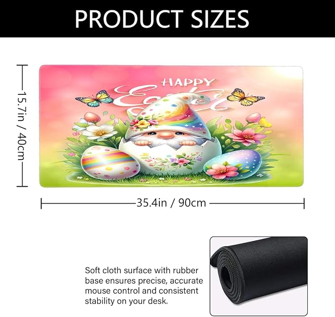 Large Easter Mouse Mat Computer Mousepad with Non-Slip Rubber Base Waterproof Mouse Pad Desktop Keyboard Pad for GamerHome School Laptop Office Accessories16x35.5inA (24)
