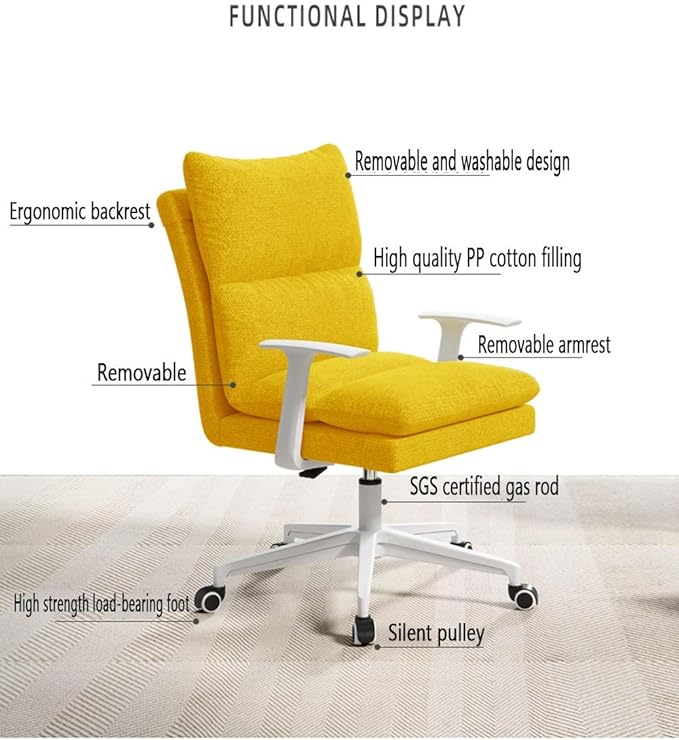 Katzowen Office Computer ChairHome Leisure Computer Chair Comfortable backrest Removable Soft Bag and armrest Gaming Chair Not tiltable Heavy Nylon feet Load-Bearing 120kg (Color : Yellow)