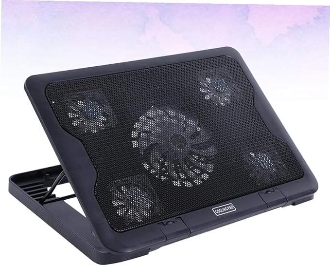 NUOBESTY Laptop Cooling Platform 5 Fans USB Powered Adjustable Stand Anti-Skid Laptop Cooler Base for Notebooks and Gaming Computers Black