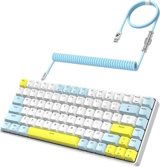 K84 75% Mechanical Gaming Keyboard84 Keys TKL Layout Compact KeyboardHot Swappable18 LED BacklitAnti-ghostingwith Pro Coiled USB-C CableErgonomicPortablefor PCMac (LemonRed Switch)
