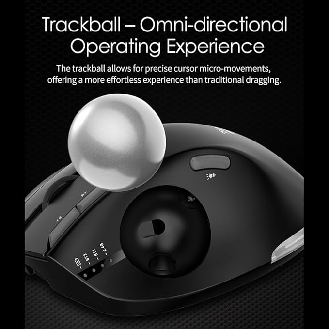Docooler F-33 Wireless Trackball Mouse - Easy Thumb Control Precision and Smooth Tracking Tri-Mode Ergonomic Mouse wirh Programmable and Adjustable Mouse Angle Compatible for PC Laptop - Black