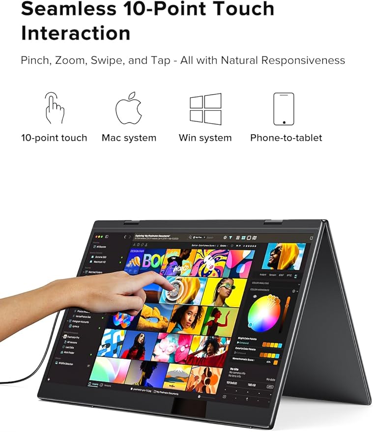 UPERFECT Delta Pro Touch Portable Monitor 16 2K Laptop Screen Extender Touchscreen Dual Monitor with Stylus First Pressure-Sensitive Touch Display Stacked Folding Vertical Dual Screen with Stand