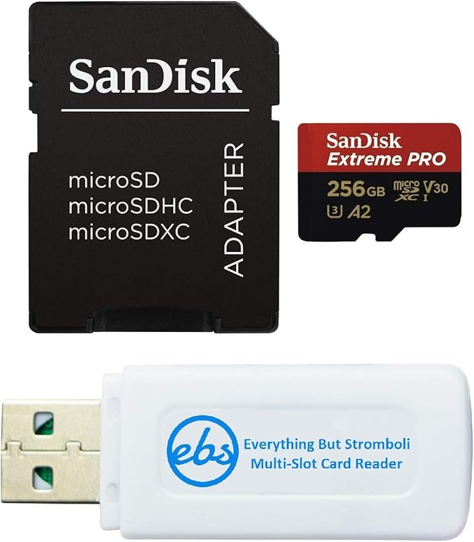 SanDisk 256GB MicroSDXC Extreme PRO Memory Card Works with GoPro Action Camera Hero 12 Black - Bundle with SD and MicroSD Card Reader