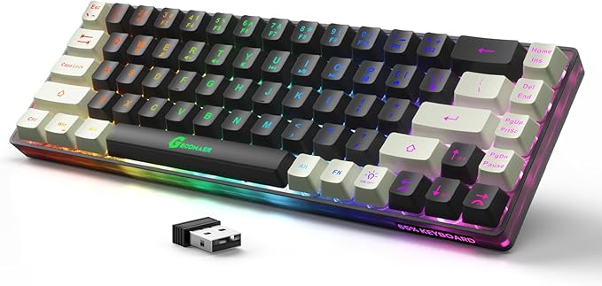 65% Wireless Gaming Keyboard: LED Backlit 68 Keys Ultra-Compact Anti-ghosting No-Conflict Wireless Keyboard for PC Laptop Windows Gamer(Black-White)