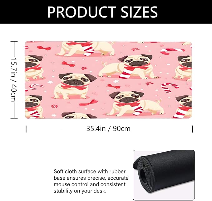 Pink Animal Puppy Dog Large Mouse Pad Gaming Mousepad Desk Mat for Desktop Computer Keyboard Waterproof Mouse Mat Desk Pad with Non-Slip Base for Game School Office Home 35.4 x 15.7