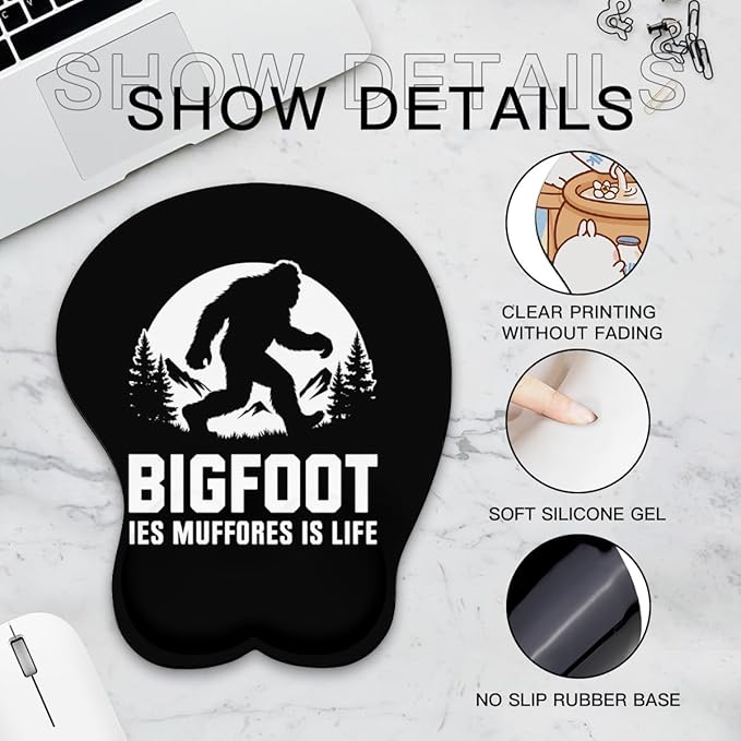 Mousepad Bigfoot Les Muffores is Life Ergonomic Wrist Support Non-Slip Base Mouse Mat with Wrist Rest Computer Mousemat for Desk Work Accessories Pad