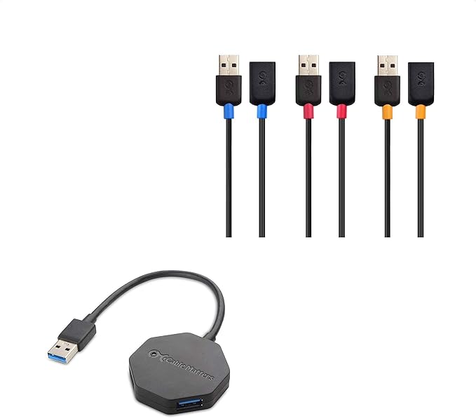 Cable Matters 3-Pack Short USB to USB Extension Cable (Male to Female USB Extender Cable) - 3 ft &amp Ultra Mini 4 Port USB Hub