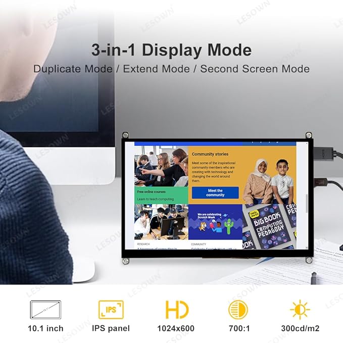 10 inch Monitor HDMI Touchscreen 10.1 inch Small Display LCD Smooth Responsive Touch Screen IPS 1024x600 Dual Speakers HDMI Input for Raspberry Pi 5 4 3 2 Zero B B+ Drive Free