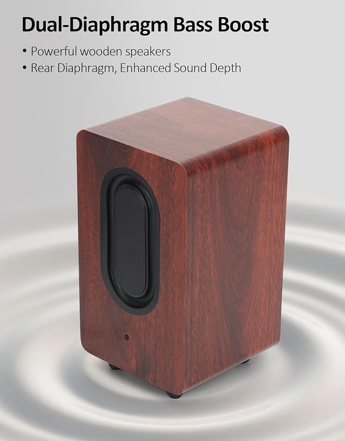 12W USB Computer Speakers 【2026 Update】 Wooden Desktop Speakers with Dual Diaphragms High-Fidelity Stereo for PC Laptop Monitor Tablet – USB Powered with Built-in Audio Output