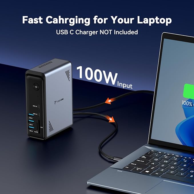 TobenONE 18 in 1 Laptop Docking Station 3 Monitors Triple 4K Display with 3 HDMI 9 USB Ports Gigabit Ethernet PD3.0 for Windows/Dell/Lenovo/HP/Thinkpad Laptops (No Power Adapter)