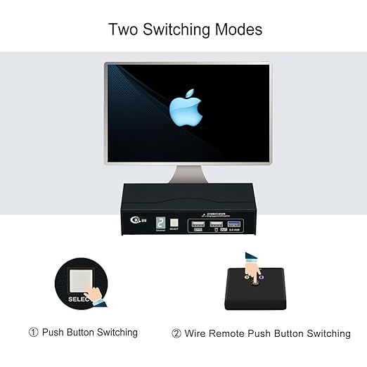 CKLau DP 1.2 Dual Port Displayport KVM Switch with All Input Cables for 2 Computers 1 Monitor Support Digital Display Compatible 4096x2160@60Hz 2560x1440@6144Hz