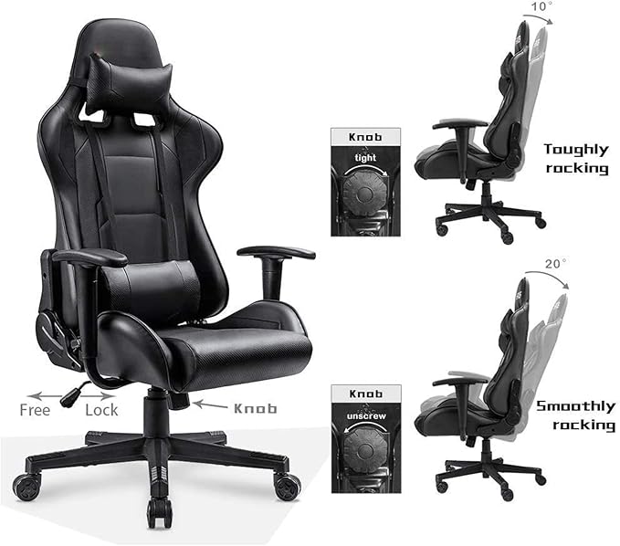 WANYE Adult Gaming Chair Gaming Chair Gaming Chair with Massage Reclining Gaming Chair High Back PC Gaming Chair Ergonomic Gaming Chair (Red) Black