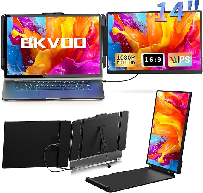 Laptop Screen Extender Travel Monitor - 14 Dual Portable Monitor IPS FHD 1080P Travel Work Extra Screen Plug and Play USB-C HDMI Port Compatible with Wins Mac Chrome Dex Fits 13-17 Laptops