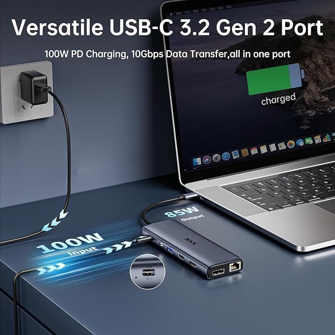 SSK 8K USB C Dock for Thunderbolt Laptop MacBook Docking Station 3 Monitors10Gbps USB C Hub Dual HDMI Displayport Ethernet100W PD Mic/Audio USB C&ampA 3.2 Gen 2 Port for iPhone 15/Mac/Lenovo