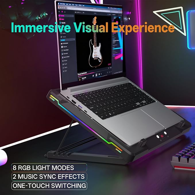 DEPGI Movable RGB Laptop Cooler with 5.5 Sliding Fan Ergonomic Cooling Stand with 8 Light Modes for 14-17.3 Inch Gaming Laptops