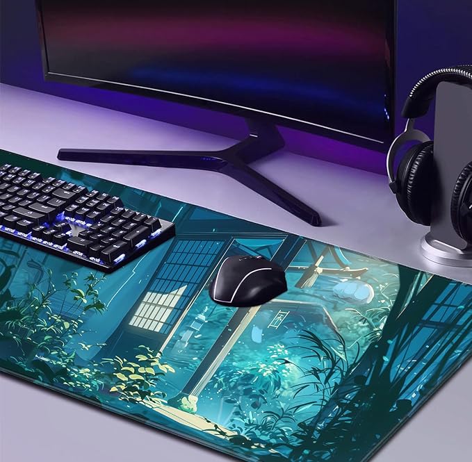 Anime Tropical Plants XL Extended Game Keyboard Pad Women's Office Decoration Laptop Keyboard Pad 35.4 x 15.7 x 0.12 Inches
