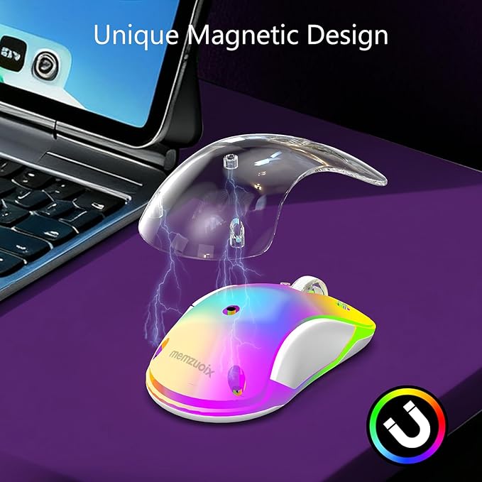 memzuoix 2.4G Wireless Mouse with Customizable Cover &amp 9-Color LED - Rechargeable Ergonomic 1400 DPI 5 Buttons USB Receiver for PC/Mac - Purple
