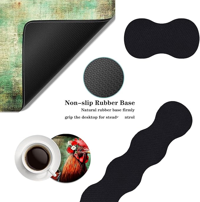 Mouse PadLarge Desk Mat Set 4in1 XL Mousepad + Keyboard Wrist Rest+Mouse Wrist Rest+Coaster with Ergonomic Desk Pad for Home Office Table Computer Cover -Flower Crown Rooster