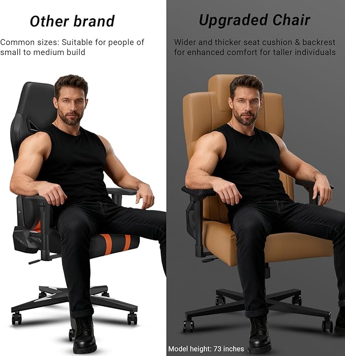 Gaming Chair Big and Tall for AdultsErgonomic Comfortable Wide Office Chair with Lumbar SupportDesk Computer Chair High Back 155° Recline with Angle LockPUYellow Brown