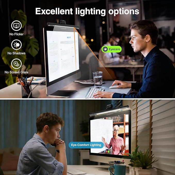 4-in-1 4K Webcam with Microphone and Speaker Noise Cancellation Privacy Cover Auto Light Correction 90° FOV  Plug &amp Play USB Camera with Monitor Light Bar Webcam for PC/Meeting/Online Video