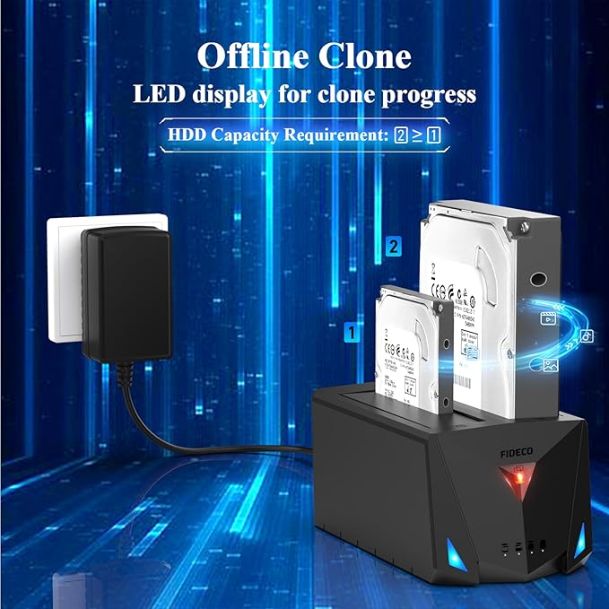 FIDECO USB 3.2 Gen 1 to Hard Drive Docking Station Hard Drive Dock for 2.5 or 3.5 inch SATA I/II/III HDD SSD with Hard Drive Duplicator/Offline Clone Function and 2 USB Cables Support UASP