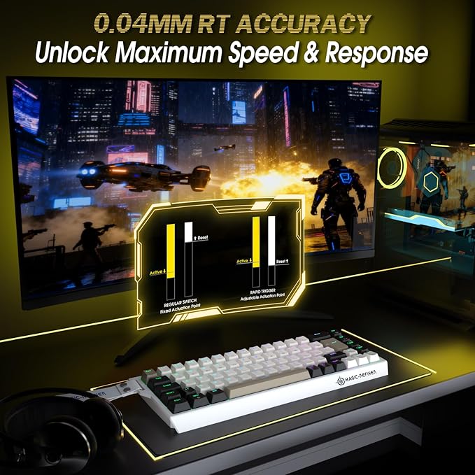 ZIYOU LANG X Magic-Refiner X68HE 8KHz Rapid Trigger Mechanical Gaming Keyboard60% WiredHall Effect Magnetic SwitchAdjustable ActuationRGB BacklitSnap Tap RGB Backlit for PC/Mac Cheese White