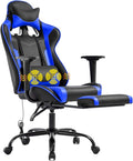 Gaming Chair Office Chair Desk Chair Massage PU Leather Recliner Racing Chair with Headrest Armrest Footrest Rolling Swivel Task PC Ergonomic Computer Chair for Back Support Blue