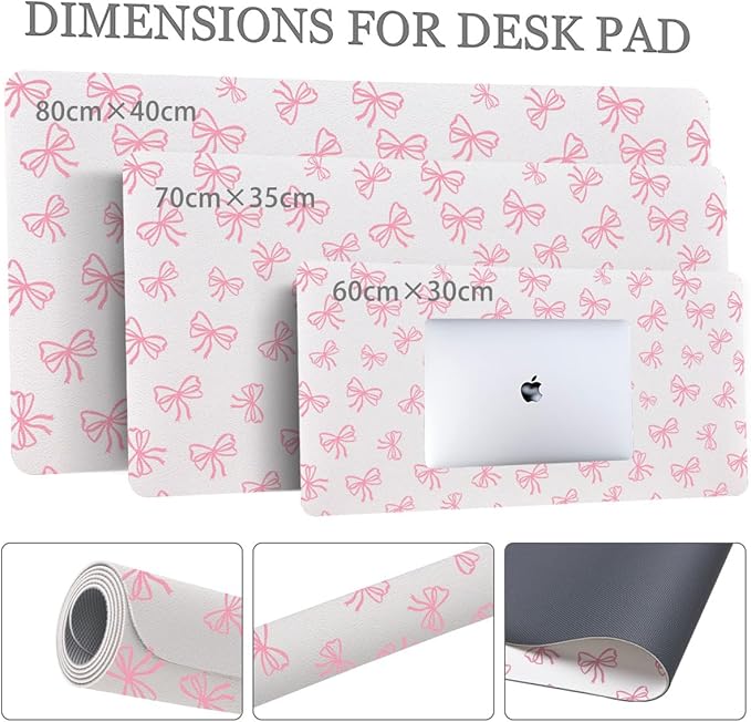 Cute Pink Bow White Extended Gaming Keyboard Mouse Pad Non-Slip Leather Home Office Desk Mat Protector Laptop Desk Pad Writing Pad