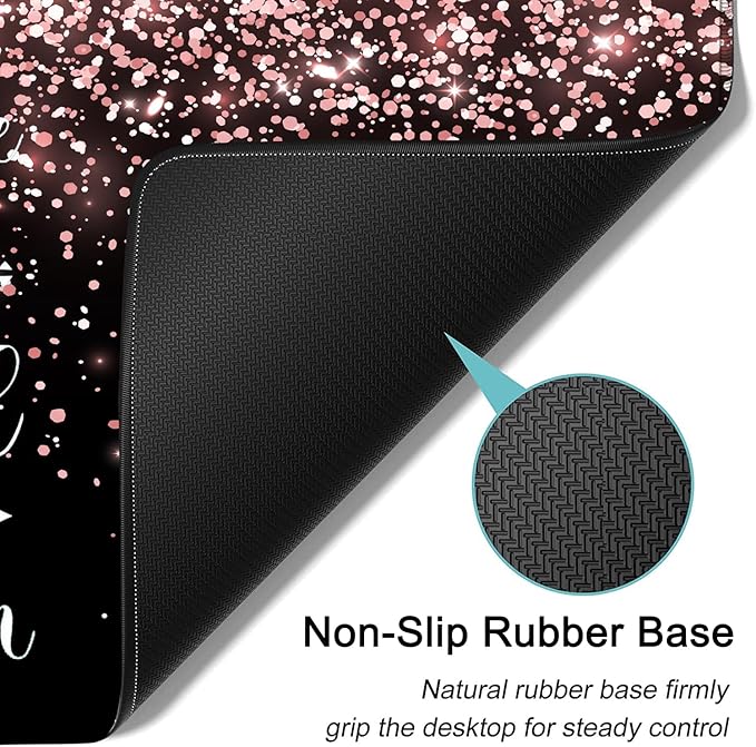 Desk Pad Extended Large Mouse Pad with Stitched Edges (31.5X11.8In) Ergonomic Mouse Wrist Rest Support Waterproof Computer Keyboard Mouse Mat Rose Gold Glitter Quotes XXL Black Gaming Mouse Pad