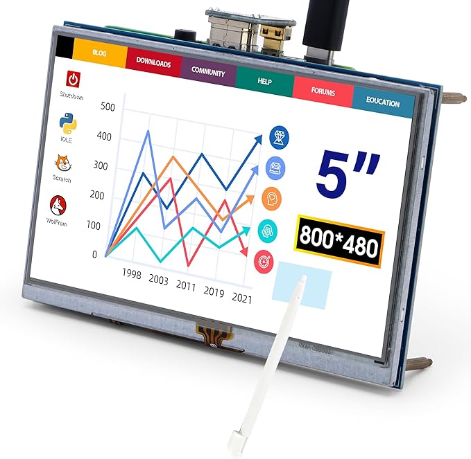 ELECROW 5-Inch Resistive Touch Screen TFT LCD Display 800x480 HD Resolution Compatible with Raspberry Pi 5/4/3/2B/Zero Banana Pi Jetson Nano Windows 11/10/8/7