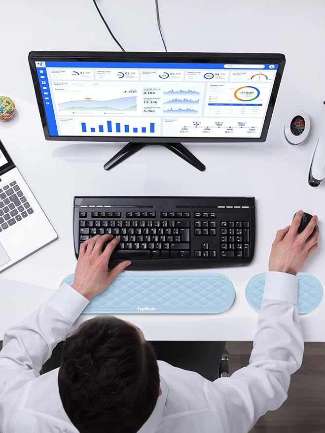 TopMade Upgraded Wider Wrist Rest Set Soft Memory Foam Keyboard Hand Rest Pad Computer Ergonomic Keyboard Mouse Wrist Support for Typing Pain Relief Comfort for Office Gaming Study White Ice