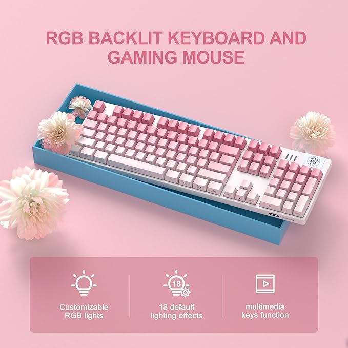 MageGee Mechanical Gaming Keyboard Wired USB RGB Backlit Keyboard 104-Key 100% Anti-Ghosting Mechanical Keyboard with Red Switches Side-Printed Keycaps for Windows PC &amp Mac