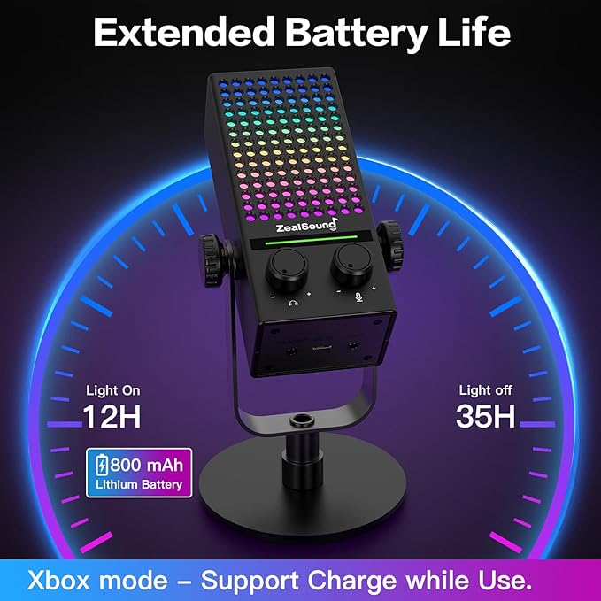 ZealSound Gaming Microphone for Xbox PC &amp Mac Noise Cancellation Streaming Mic with One Tap Mute RGB Lighting Monitoring Gain Control Condenser Mic for iPhone Computer Podcast Gamer YouT