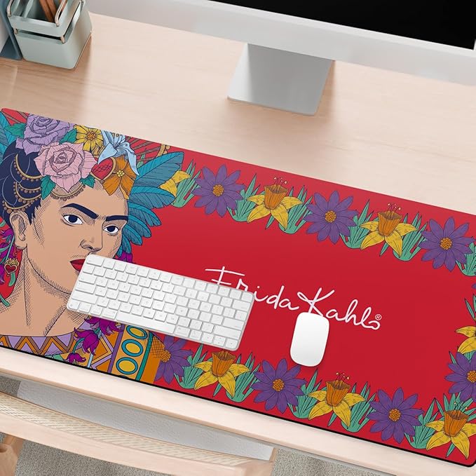 Head Case Designs Officially Licensed Frida Kahlo Flower Frame Floral Art 37.4 x 15.75 x 0.16 inches (900 x 400 mm) - XL Gaming Office Desk PC Keyboard Mouse Mat Pad
