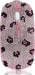 Bling Luxury Crystal Rhinestone Wireless Mouse Sparkly Computer Mouse with USB Receiver for Girls Bedazzled Leopard Mice for Notebook PC Laptop MacBook - Pink