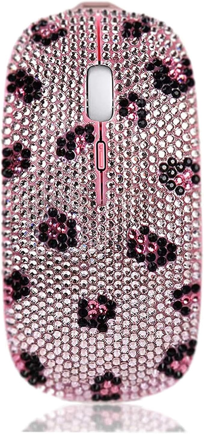 Bling Luxury Crystal Rhinestone Wireless Mouse Sparkly Computer Mouse with USB Receiver for Girls Bedazzled Leopard Mice for Notebook PC Laptop MacBook - Pink