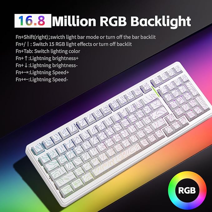 LEOBOG Aula Keyboard F99 Wireless Mechanical Gaming Keyboards Hot Swappable Custom Creamy RGB Backlit Computer KeyboardBT5.0/2.4GHz/USB-CTopographic Side-Printed Keycaps Switch