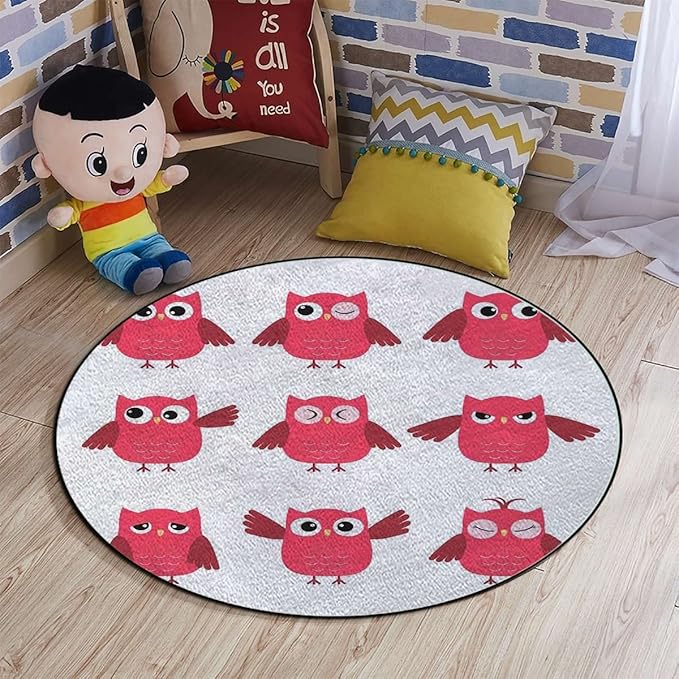 Animal Round Gaming Chair Mat for Office Chair Computer Chair Mat Floor Protector for Rolling Chair Office Gaming Room Decor Owls in Forest Woodland ThemedRed White Diameter 39.3 in