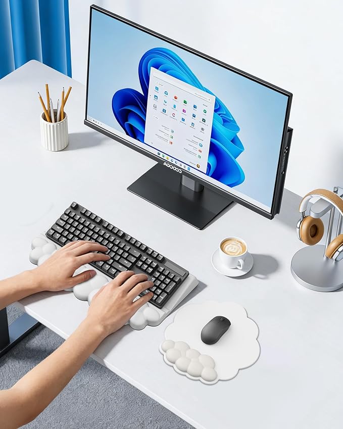 Cloud Wrist Rest for Keyboard and Mouse for Desktop PU Leather Cloud Computer Keyboard Stand with Mouse Pad Key Board Wrist Support Riser Angle Adjustable Arm Rest(White)